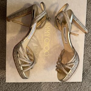 JIMMY CHOO LONDON LILAH PLATINUM ICE platform heels like new size 37
